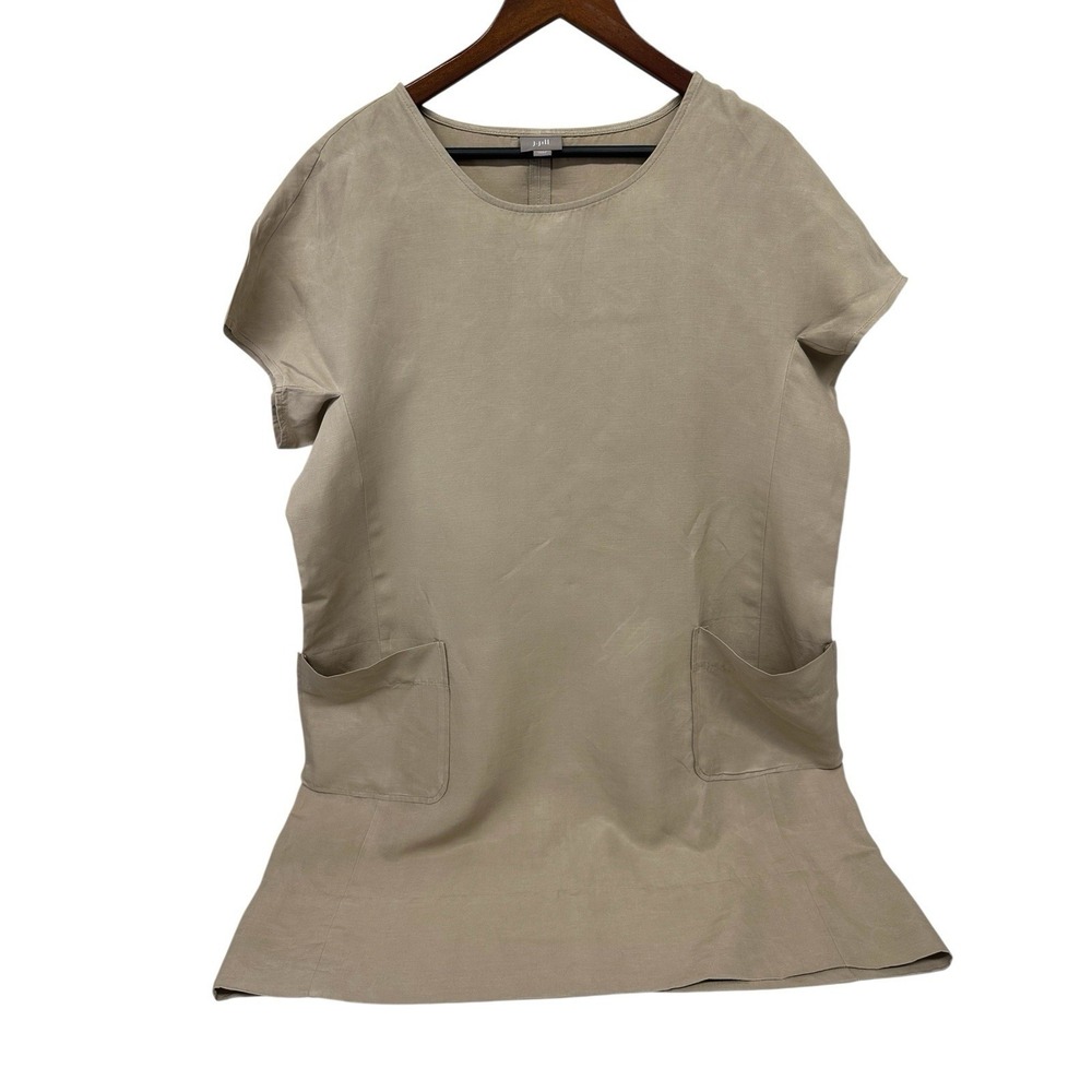 J Jill Silk/Linen Dress/Tunic Pockets Petite Size XL Neutral Khaki Beige